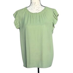 LOFT Light Green Flutter Sleeve Blouse